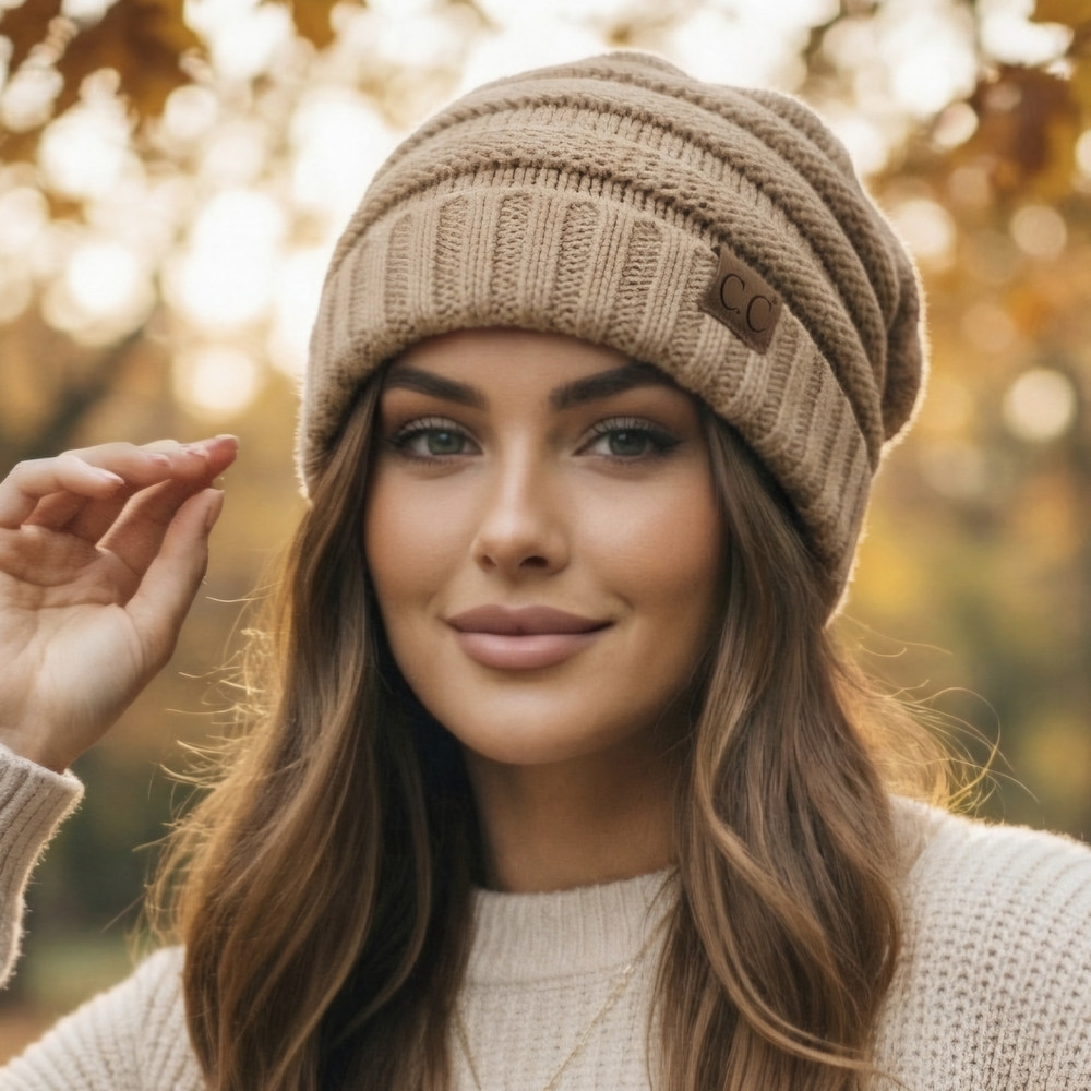 C.C Cozy Knit Hat Camel / Tan - Picture 1 of 10